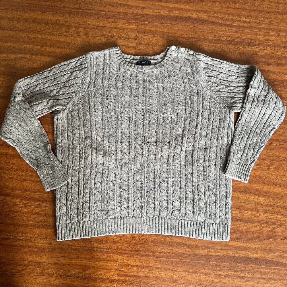Land’s End Drifter 100% Cotton Cable Knit Crewneck - Neutral Color